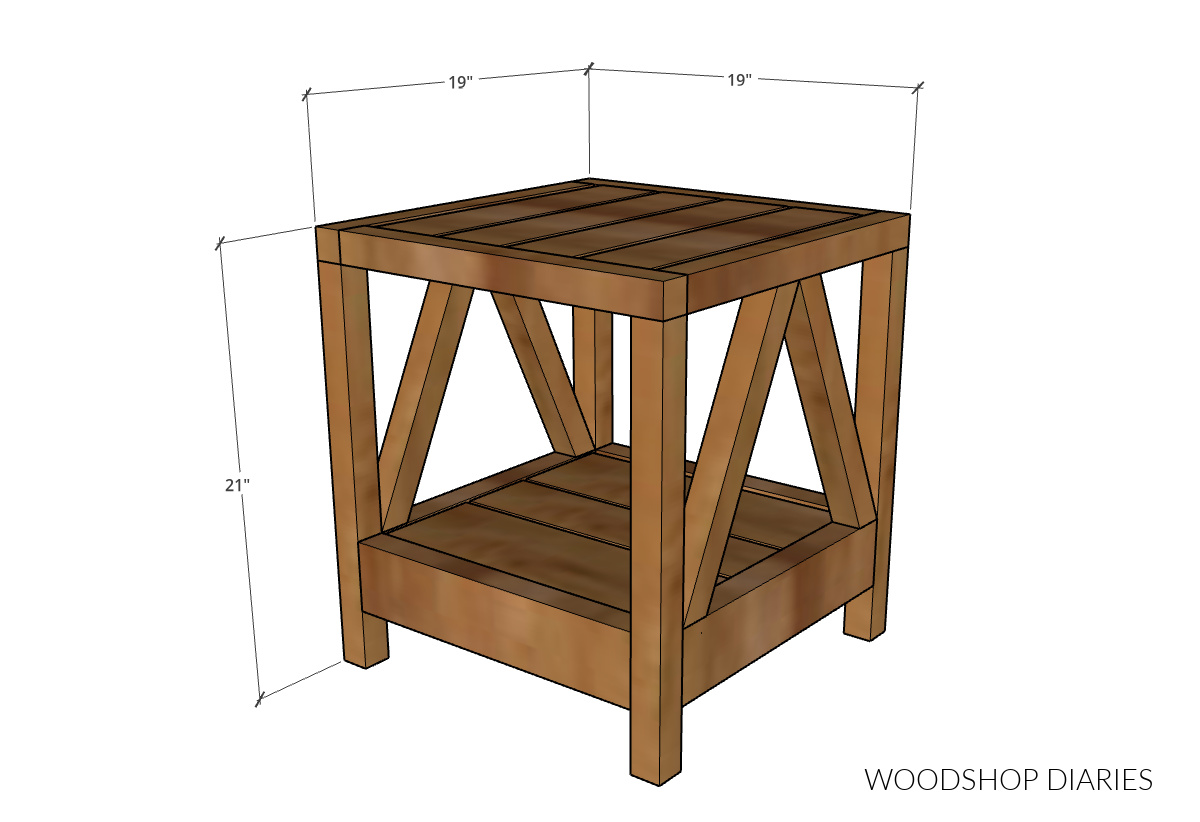 Dimensional diagram showing overall dimensions of umbrella stand side table