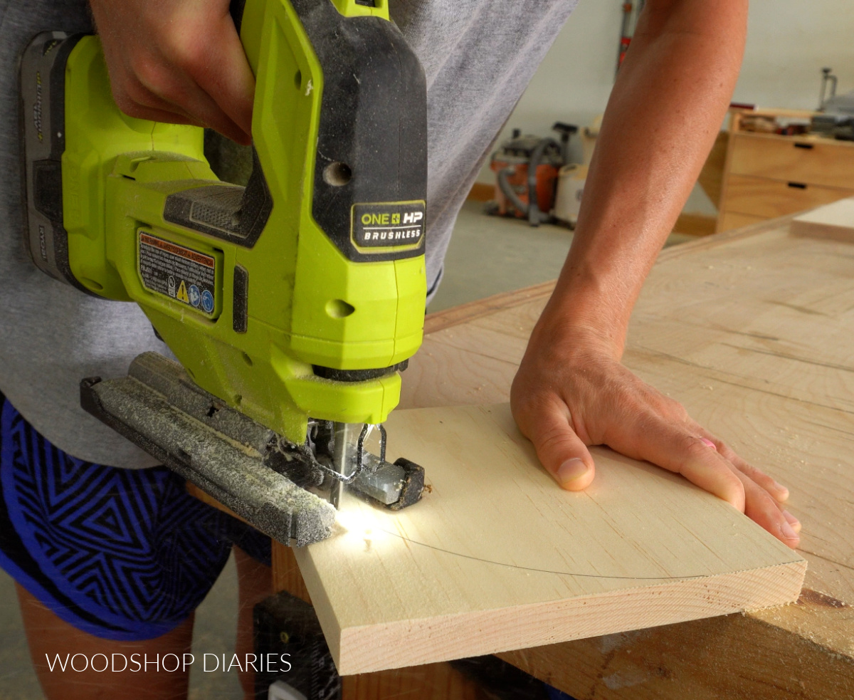 Shara Woodshop Diaries cutting curve with jig saw