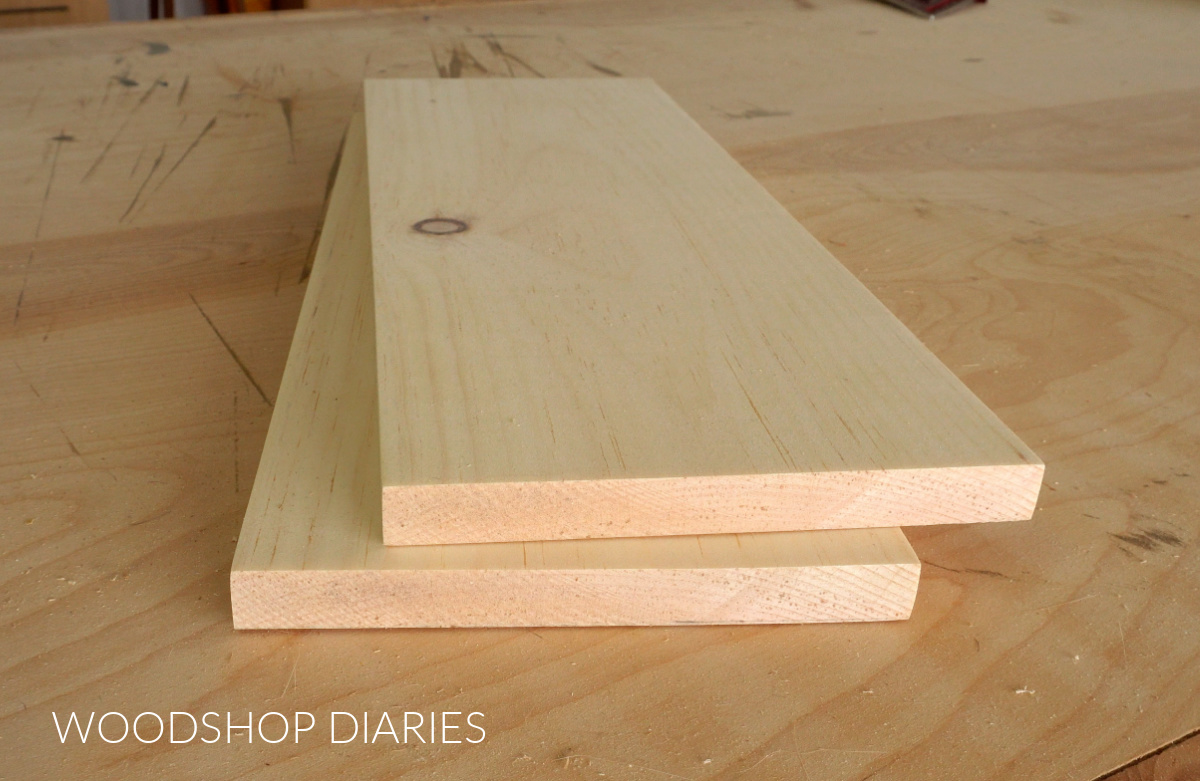 Pine 1x8 scrap boards laying on workbench