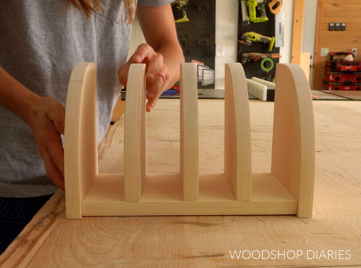 DIY desk organizer parts dry fit together on workbench