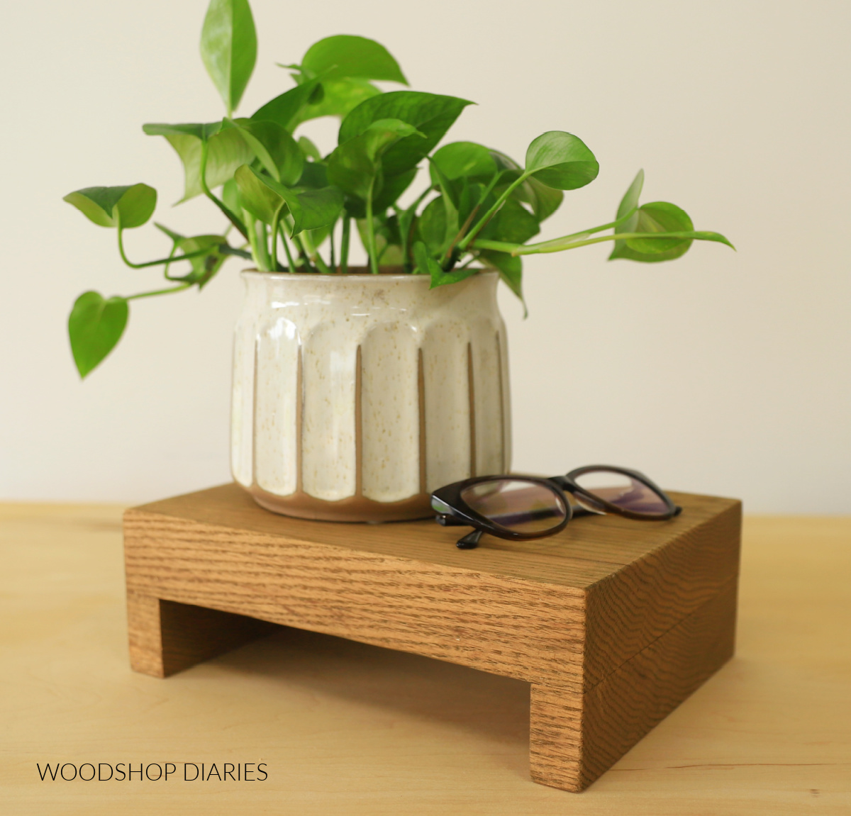 Finished red oak wooden riser--chunky legs and board