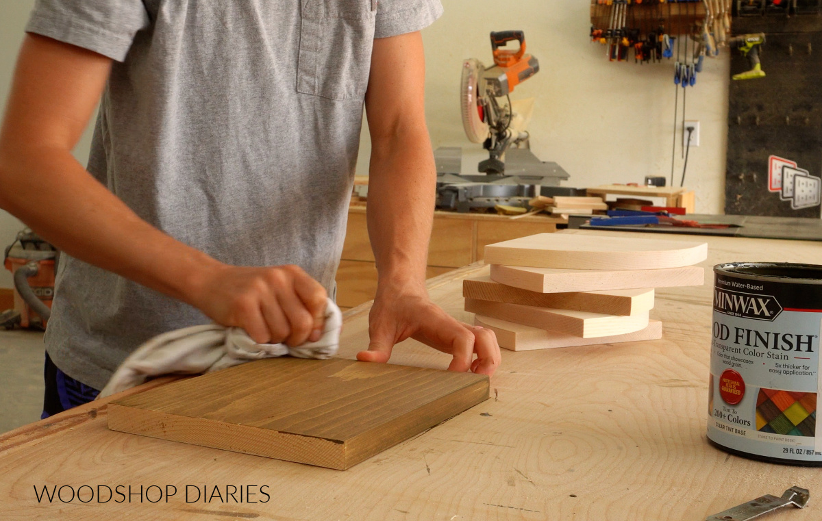 Shara Woodshop Diaries staining pieces separately before assembling