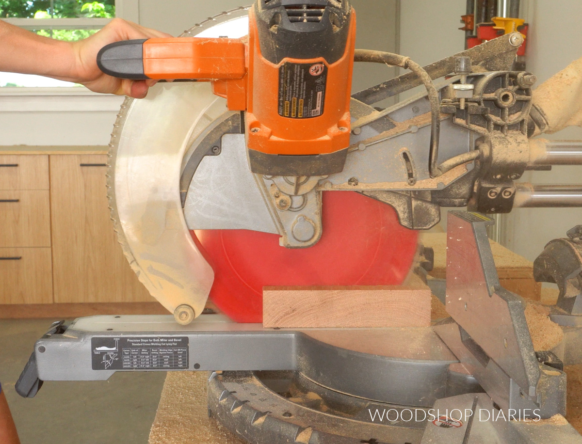 Shara Woodshop Diaries cutting end off red oak board