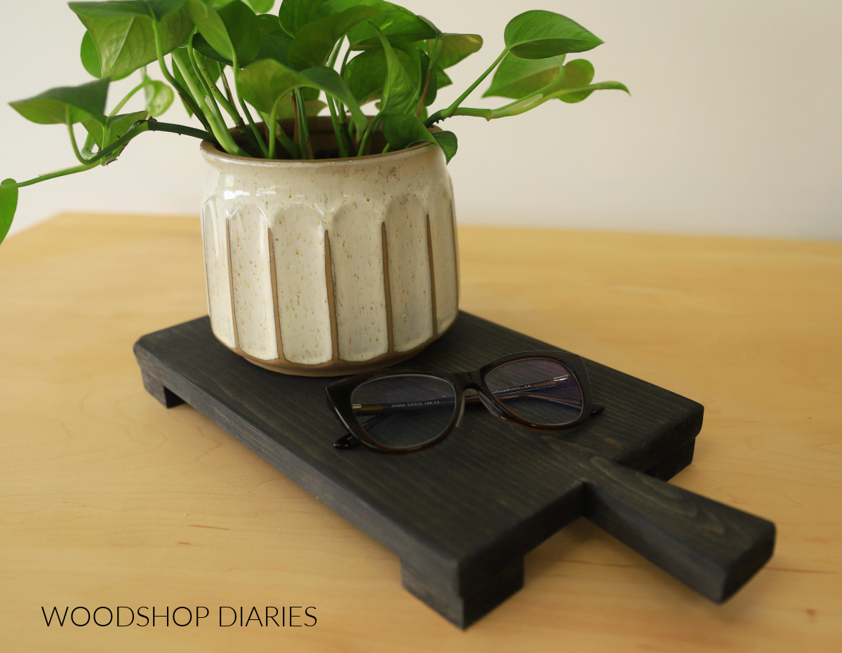 Finished pine riser board with handle stained black