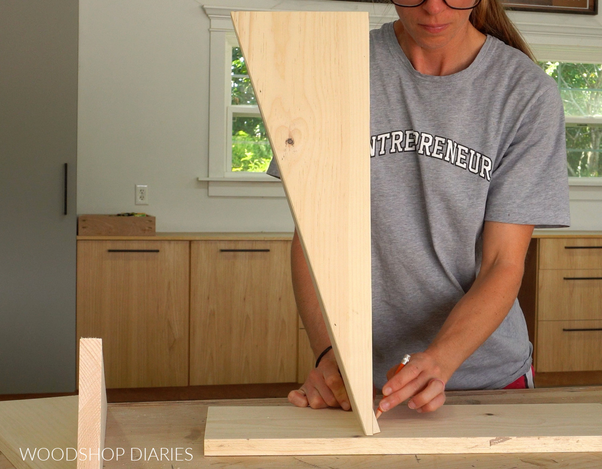 Shara Woodshop Diaries marking where to cut top and bottom plates of table