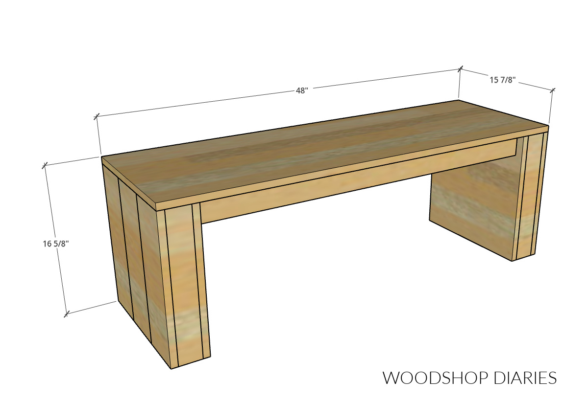 Overall dimensional diagram of DIY chunky bench seat