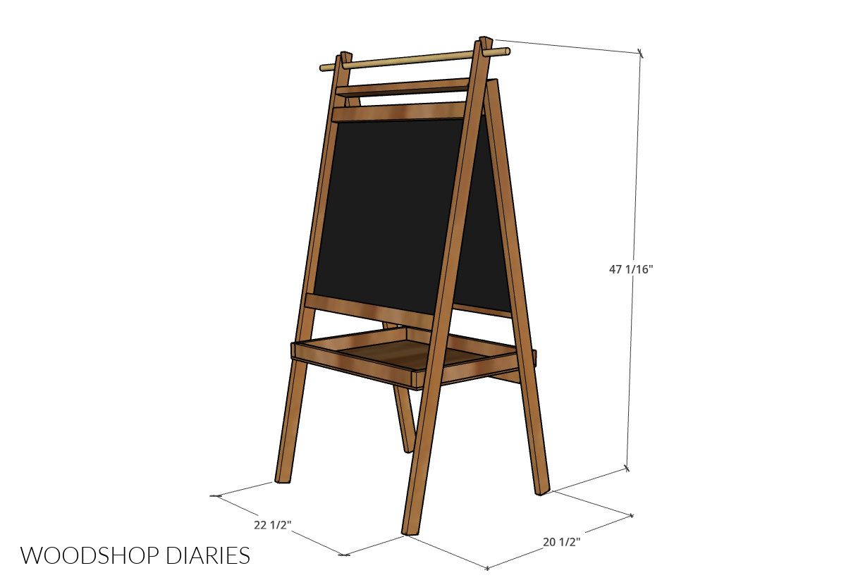 DIY art easel overall dimensions diagram