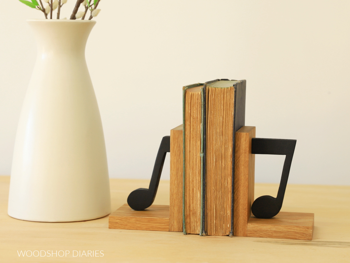 DIY wooden bookends with music notes on each side