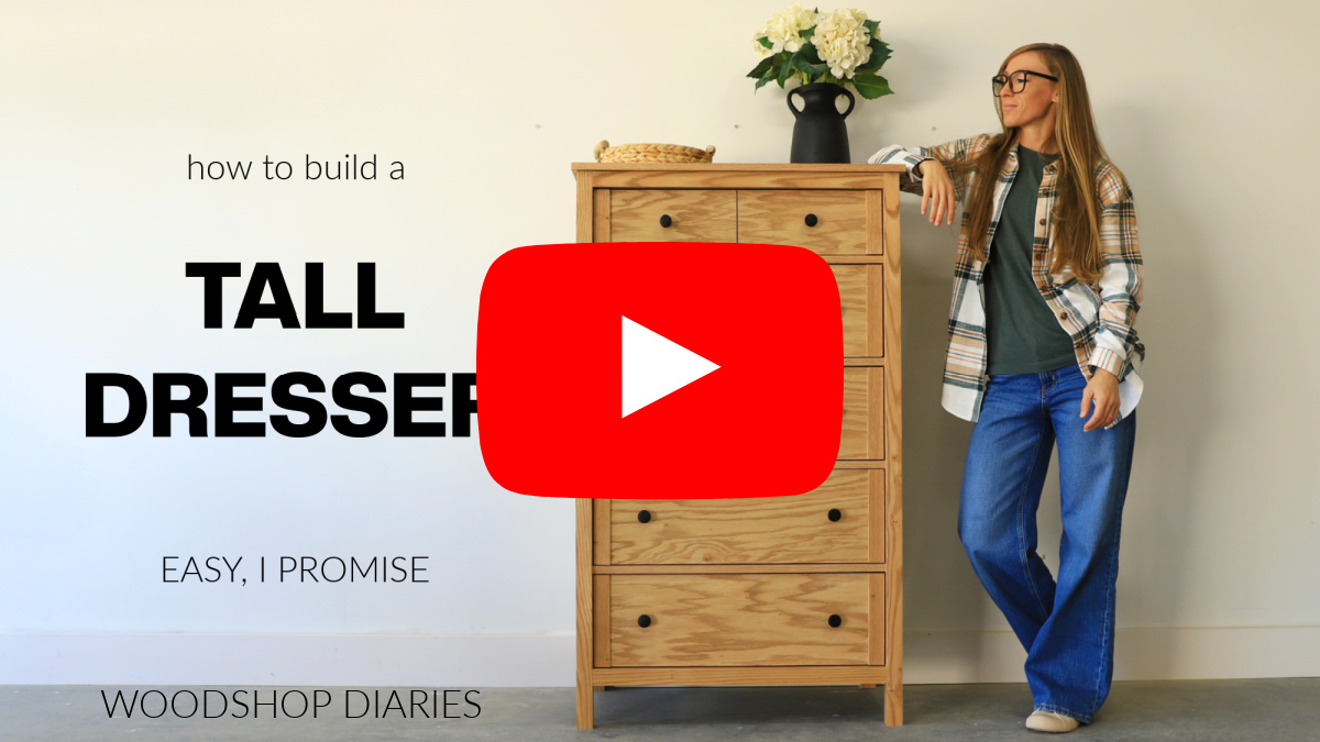 YouTube Thumbnail image of Shara Woodshop Diaries with tall dresser