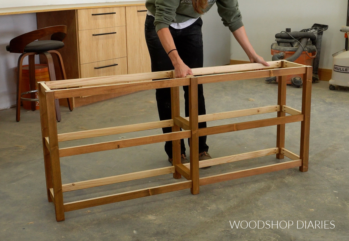 Completed console shelf frame in workshop