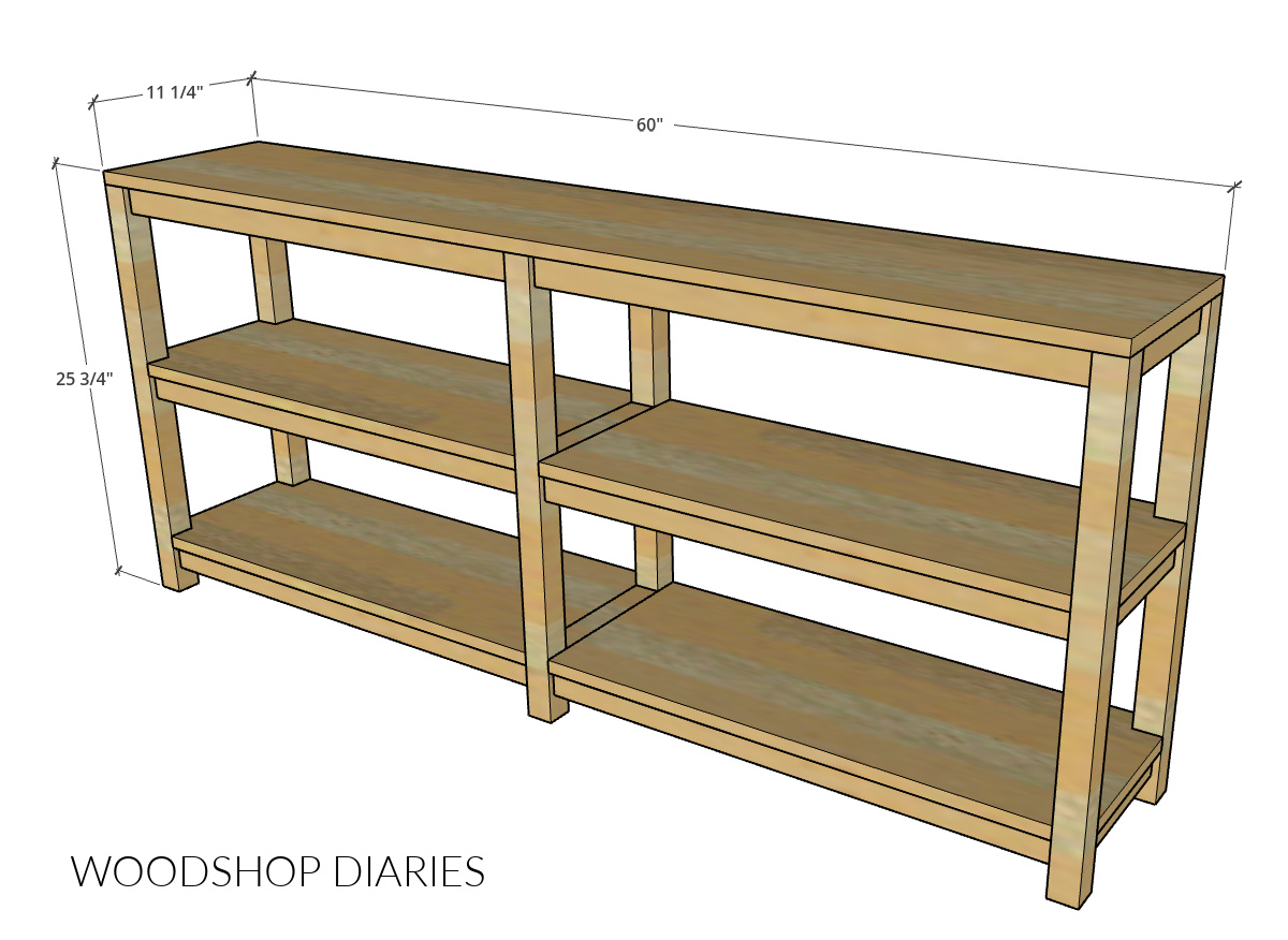 Dimensional diagram of open shelf console table
