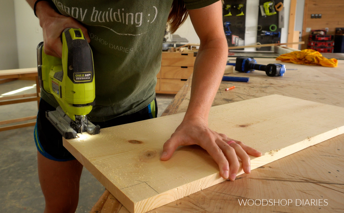 Shara Woodshop Diaries cutting notches in board corners with jig saw