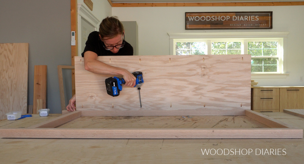 Shara Woodshop Diaries attaching the side panel of tall dresser