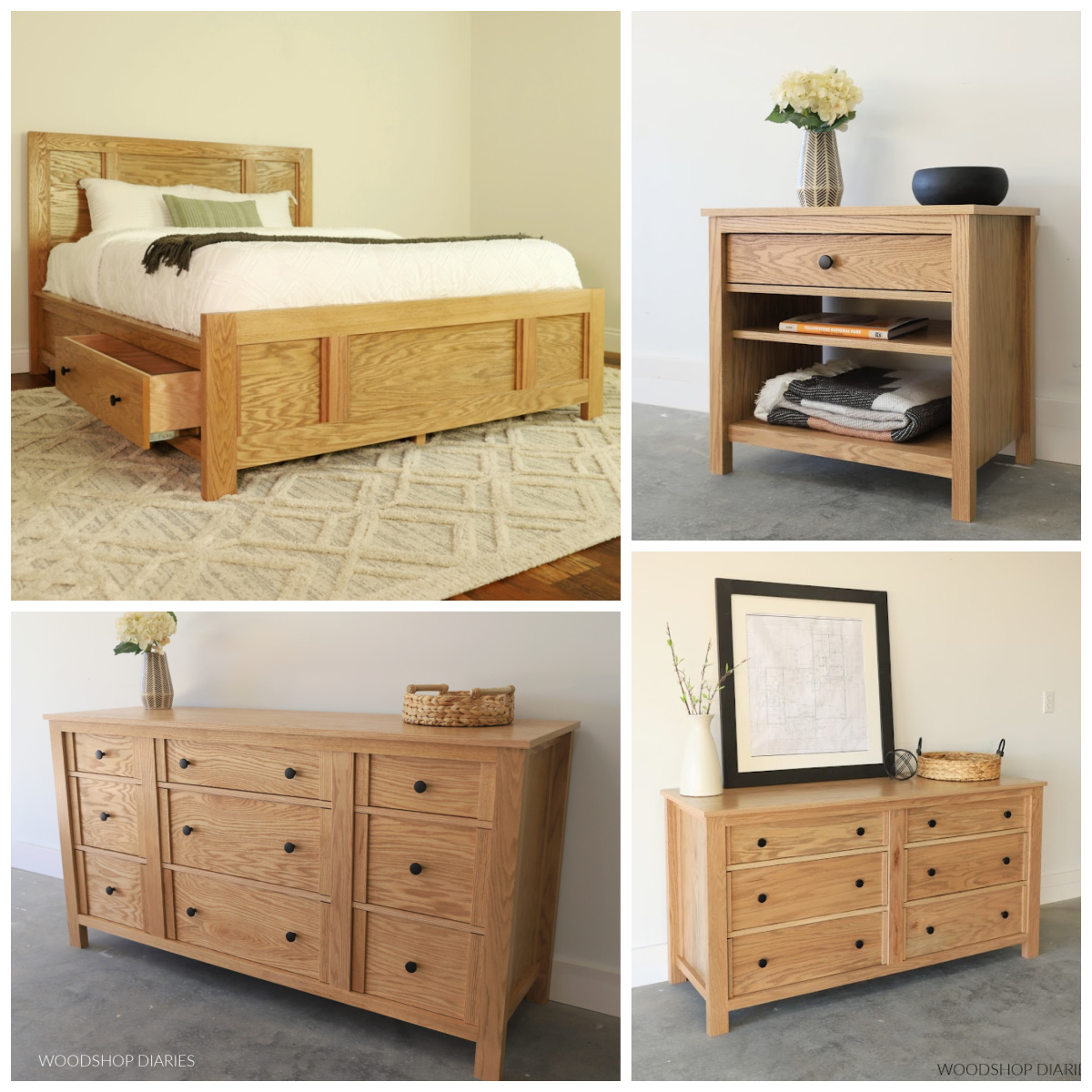 Collage image of matching bedroom set pieces