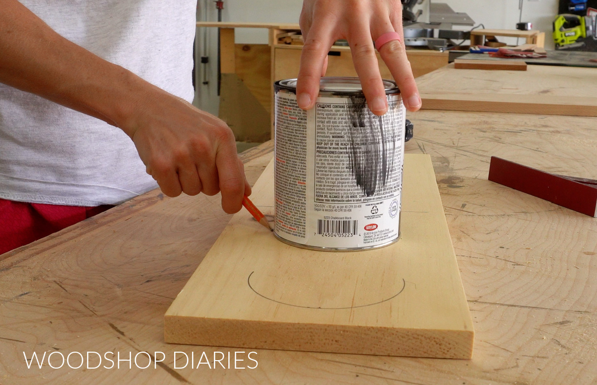 Shara Woodshop Diaries tracing oval catch all tray cut out shape with paint can