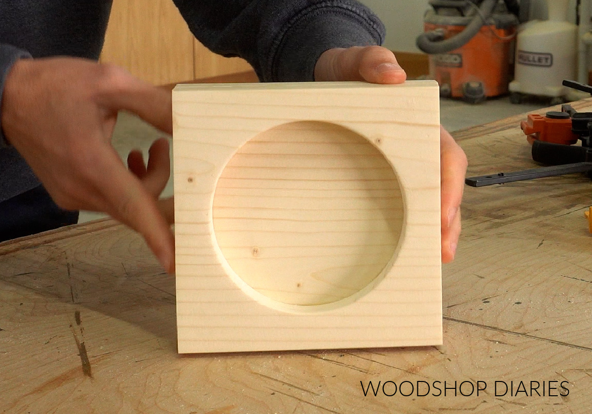 Glued up blocks with hole drilled out the center for party cups