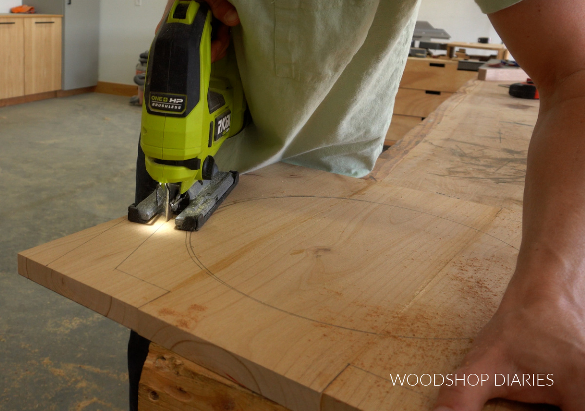 Shara Woodshop Diaries cutting out modern legs with jig saw