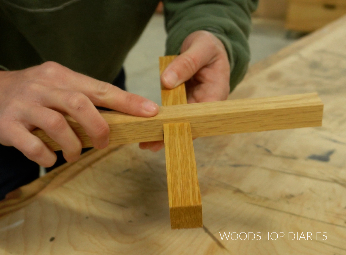 Shara Woodshop Diaries interlocking wooden cross trivet boards to make an X