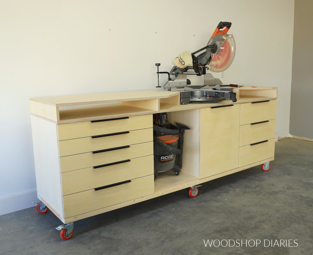 DIY Mobile Miter Saw Station with Storage | BUILDING PLANS, image size:1200x979