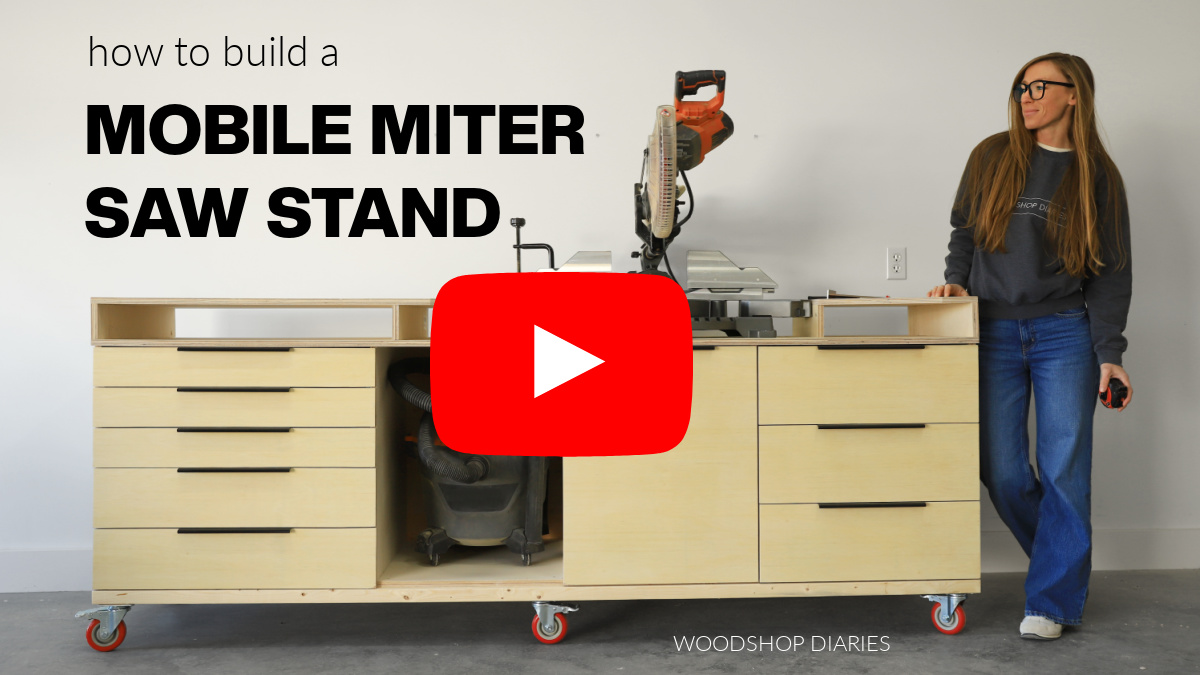 YouTube thumbnail for "how to build a mobile miter saw stand" video