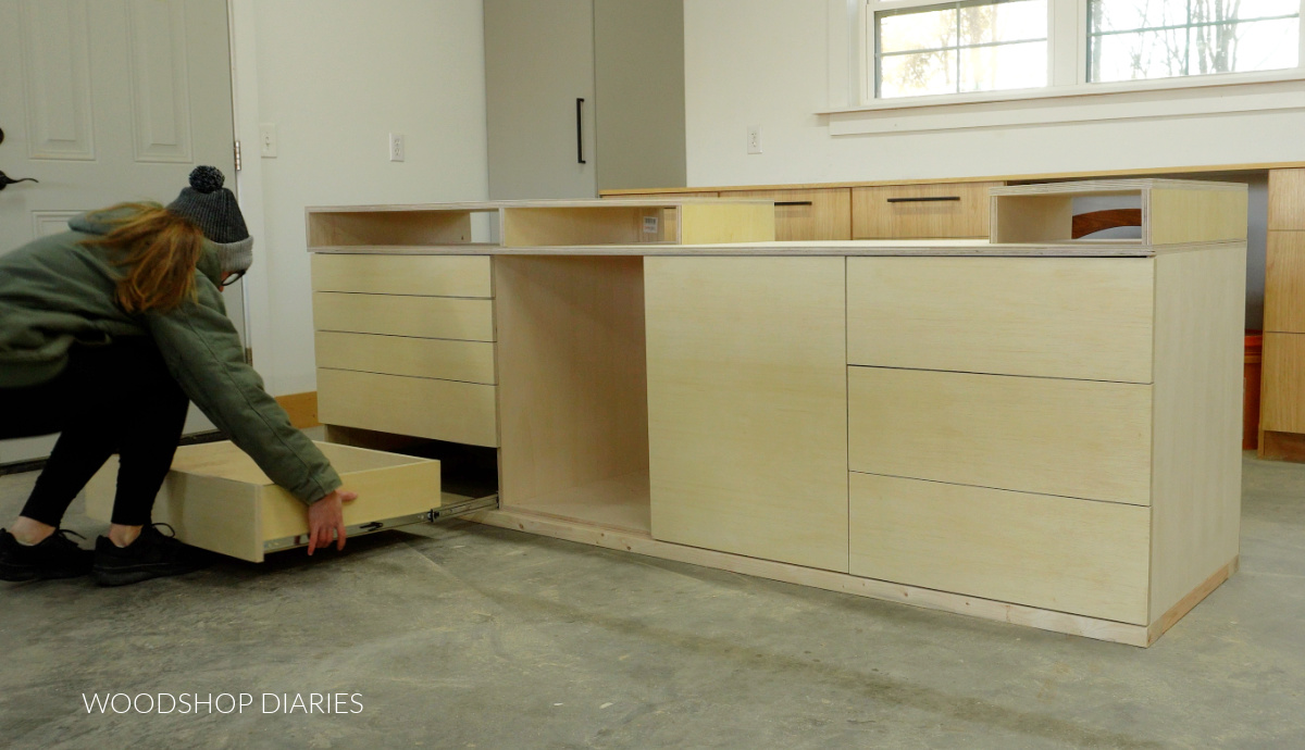 Shara Woodshop Diaries removing drawer boxes from mobile miter saw stand