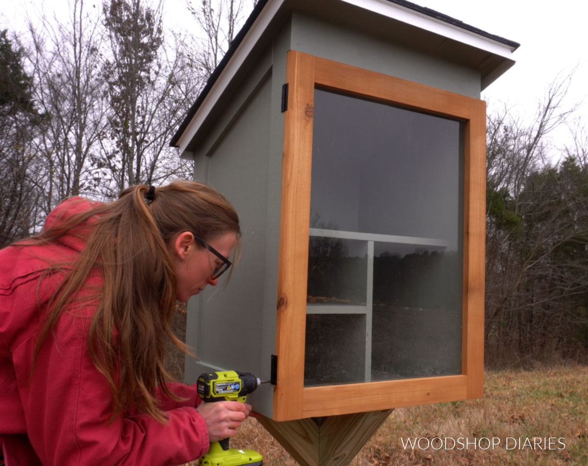 Shara Woodshop Diaries securing door to side of free little pantry with cabinet butt hinges
