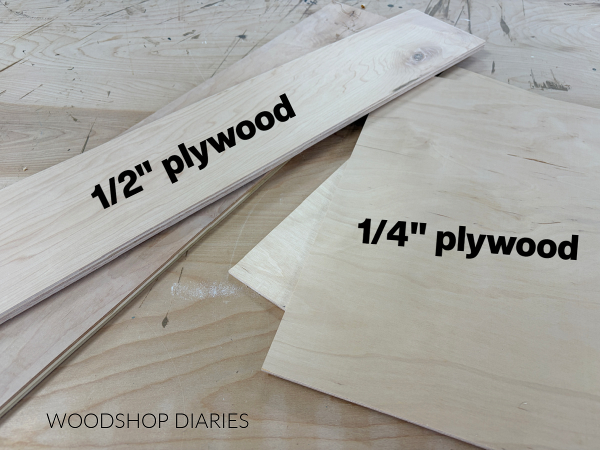 ½" and ¼" plywood scraps laid on workbench