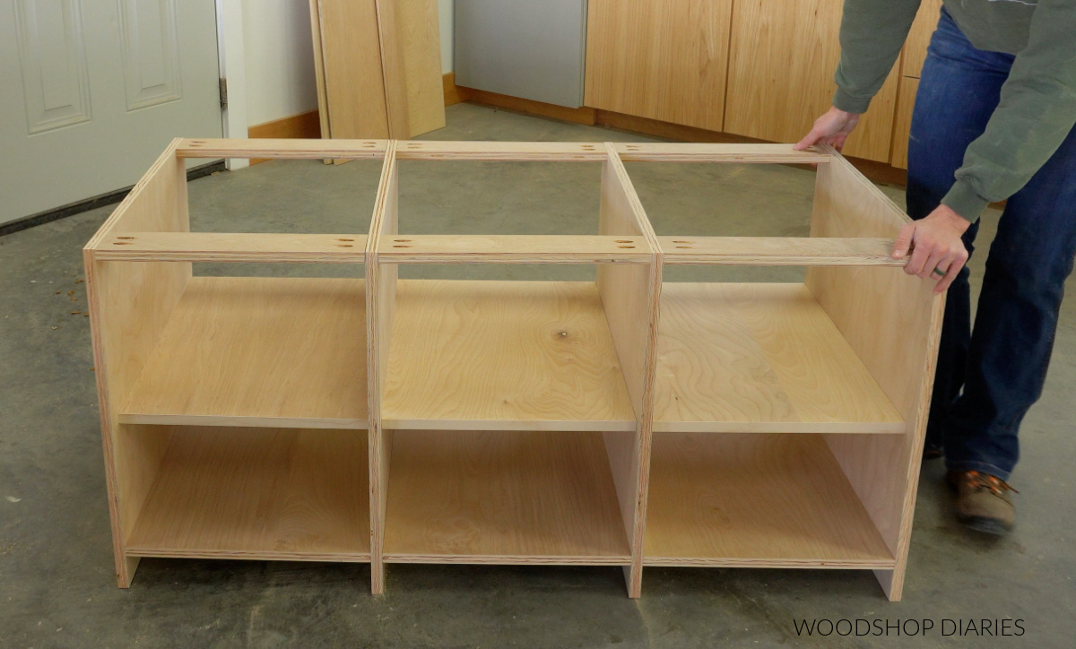 Completed DIY tv stand cabinet body made from plywood. 