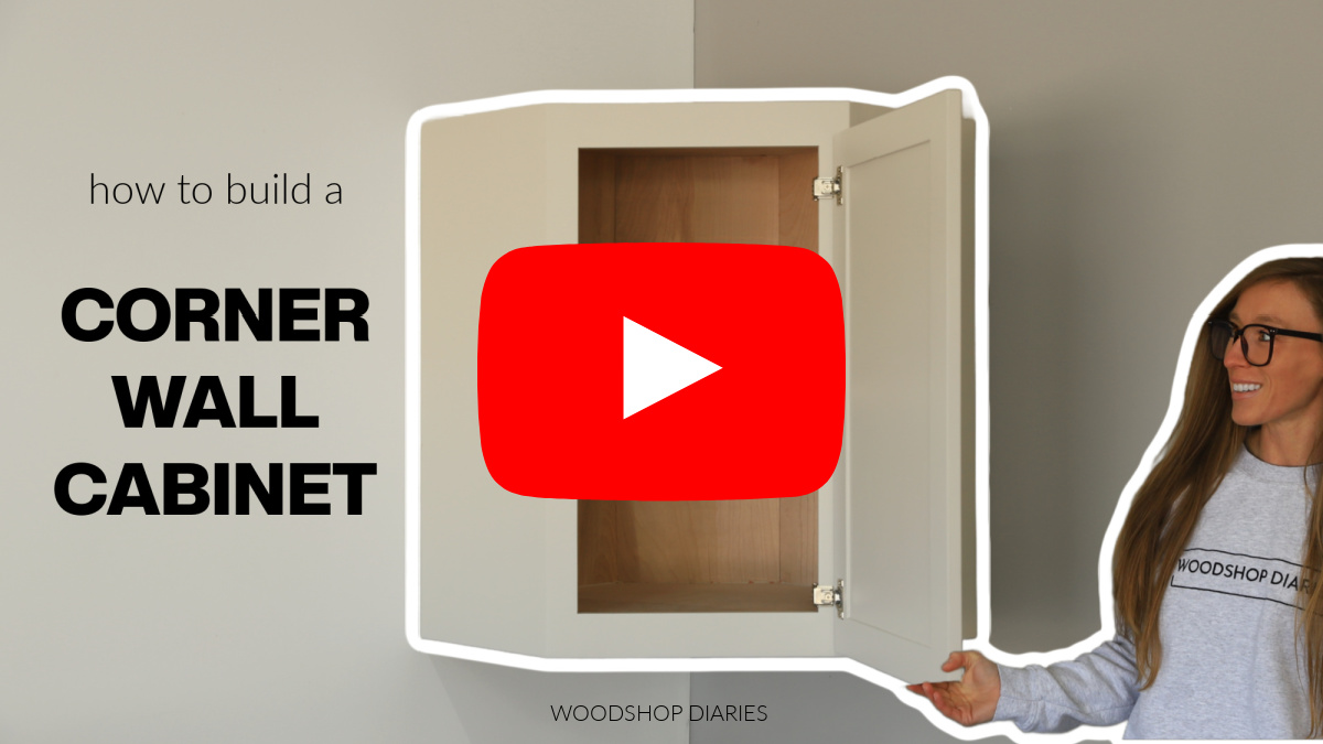 YouTube Thumbnail image for how to build a corner wall cabinet video