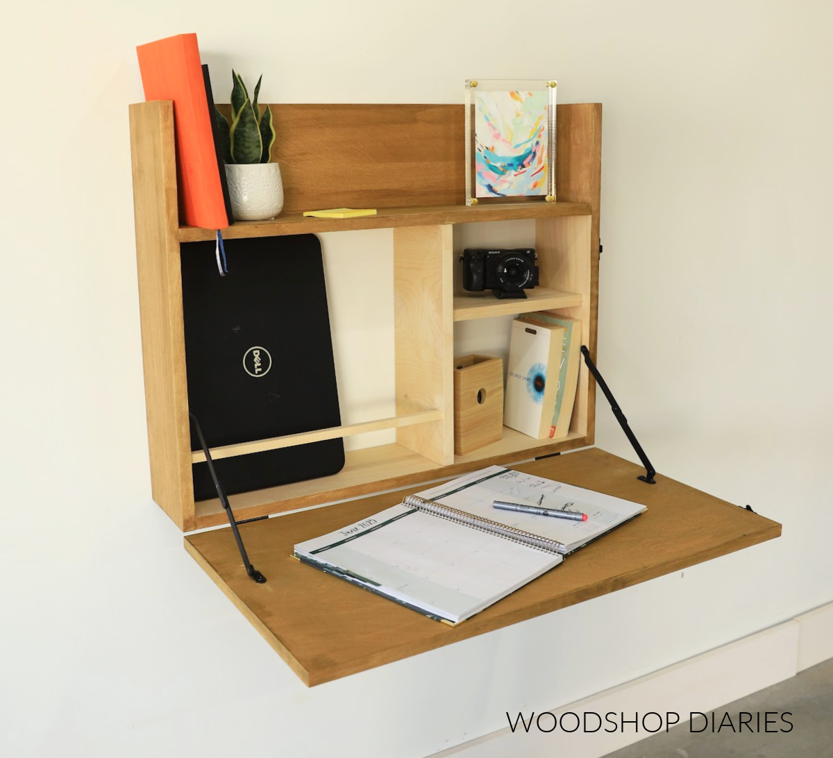 DIY Murphy desk with fold down desk top open