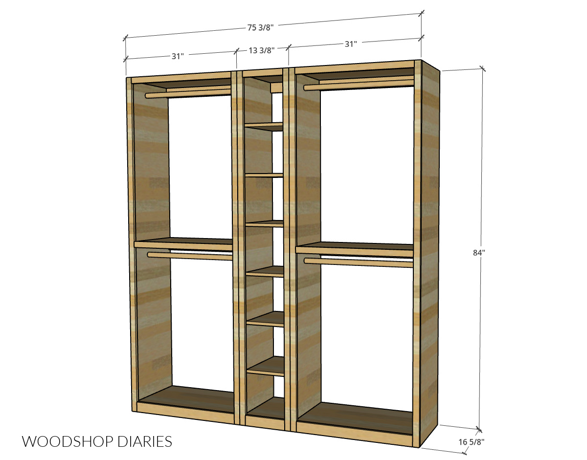 Closet tower cabinets overall dimensional diagram
