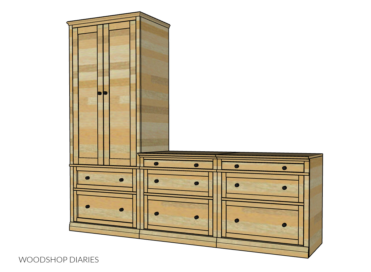 Diagram of modular cabinets sitting side by side