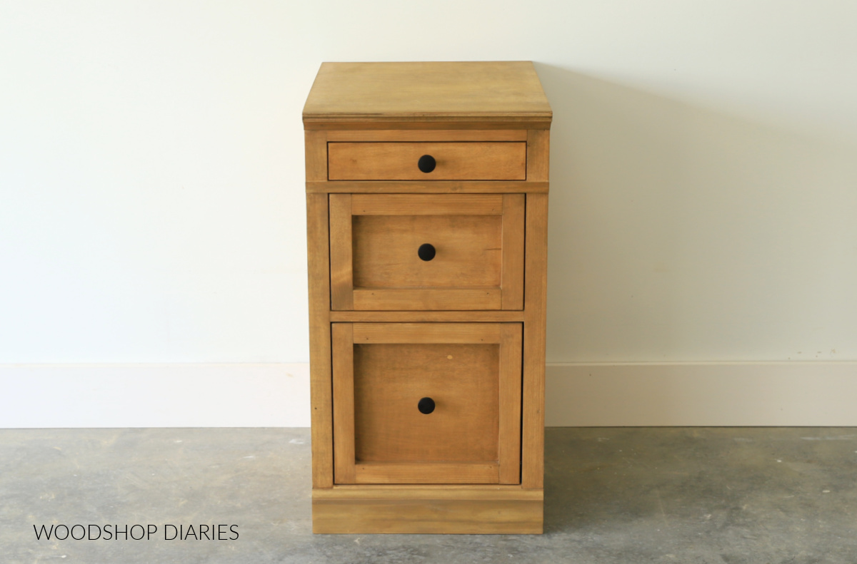 Narrow 3 drawer modular base cabinet with trim detail