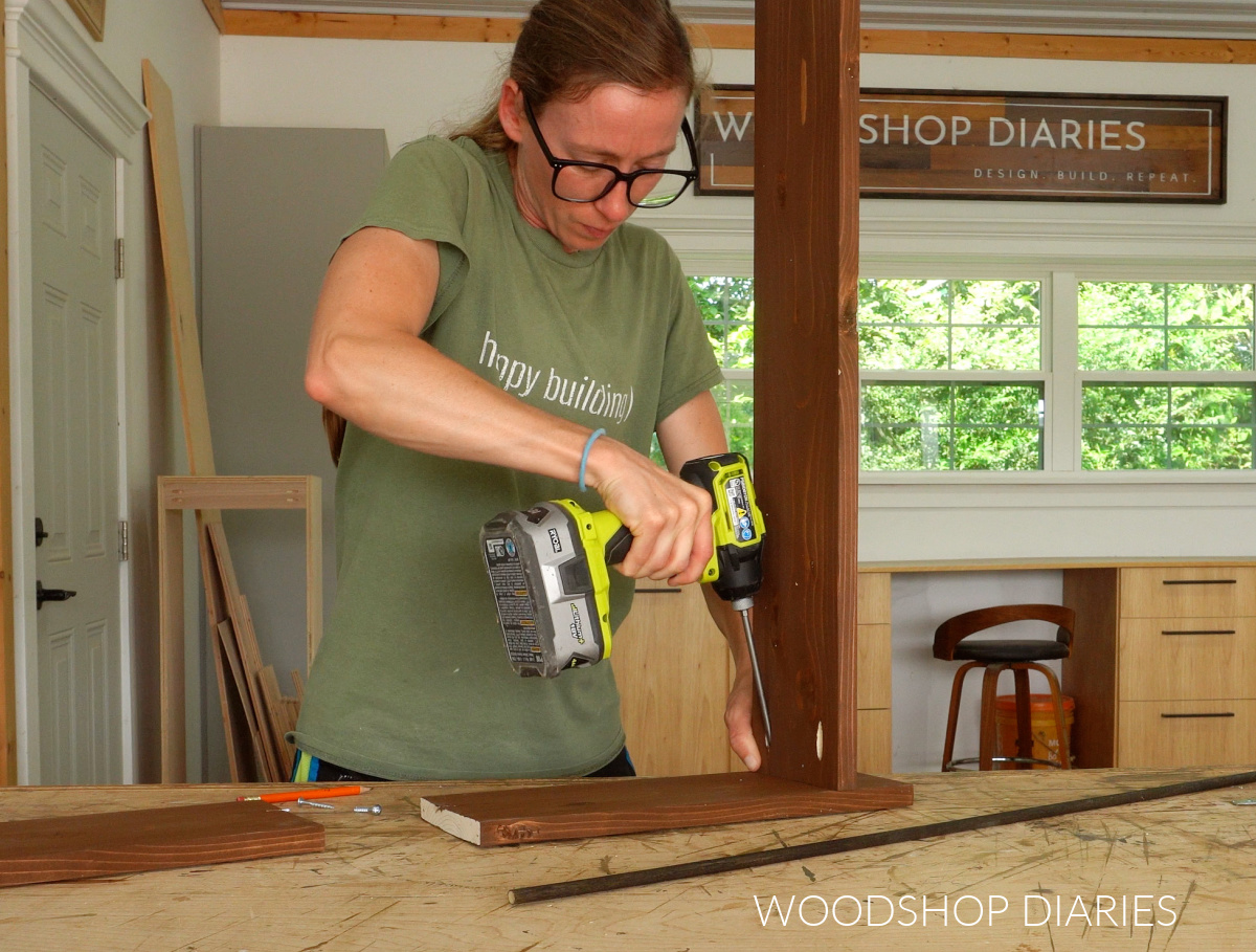 Shara Woodshop Diaries assembling one side of over the range shelf