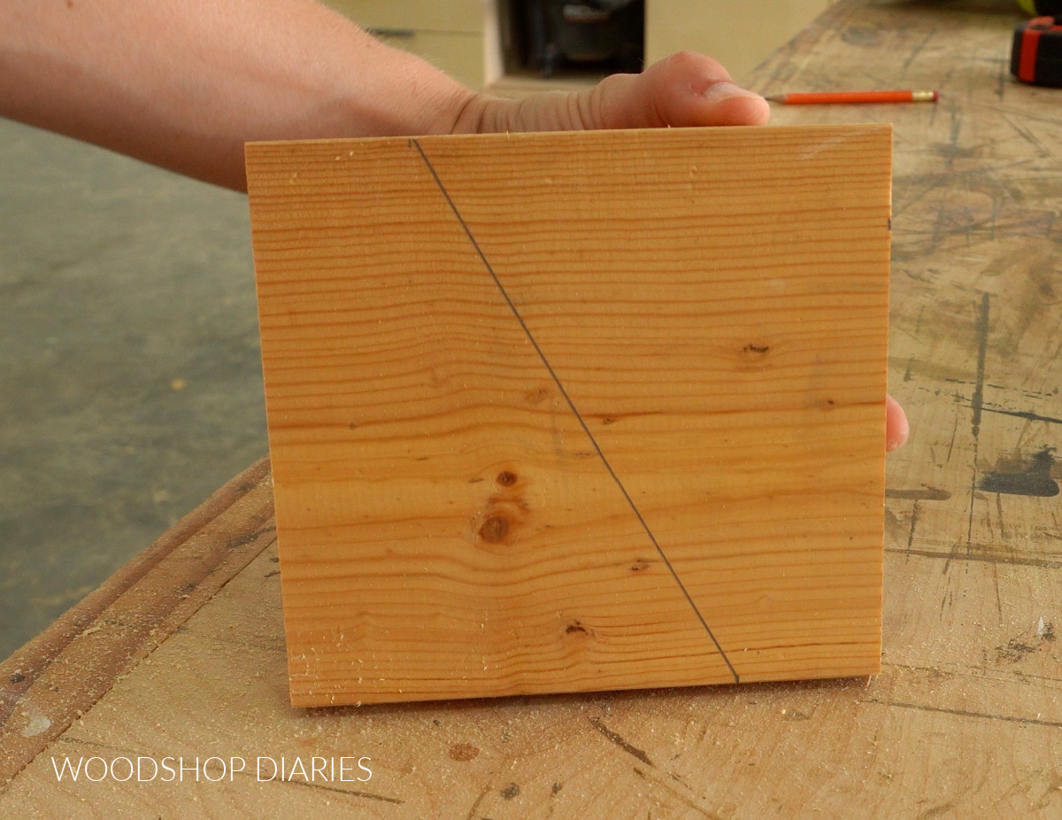 diagonal line drawn across 1x6 marking shoe rack sides