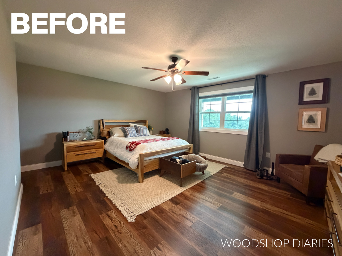 Dark and dreary bedroom before a fresh coat of paint