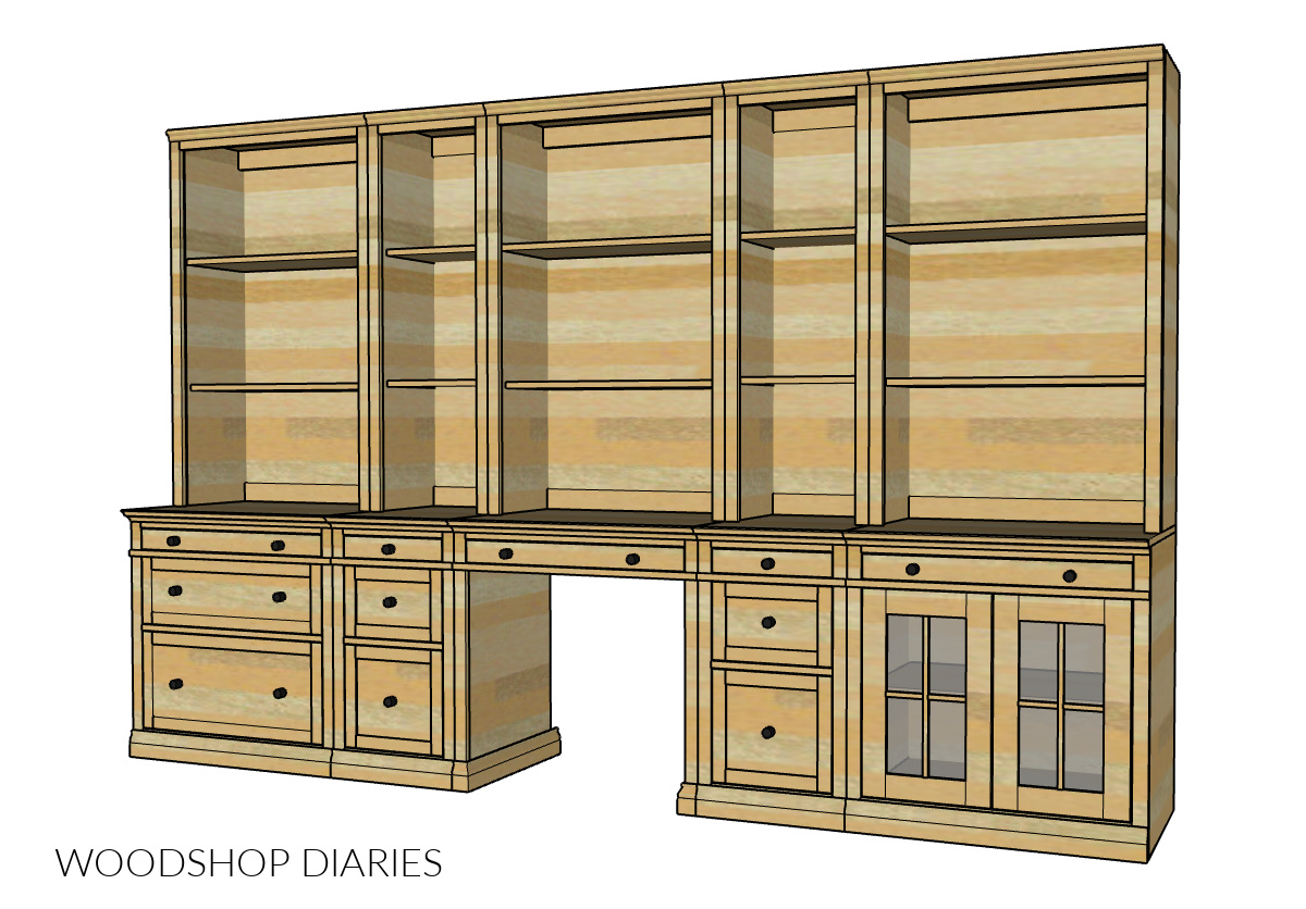 Computer diagram showing modular furniture set up option with desk