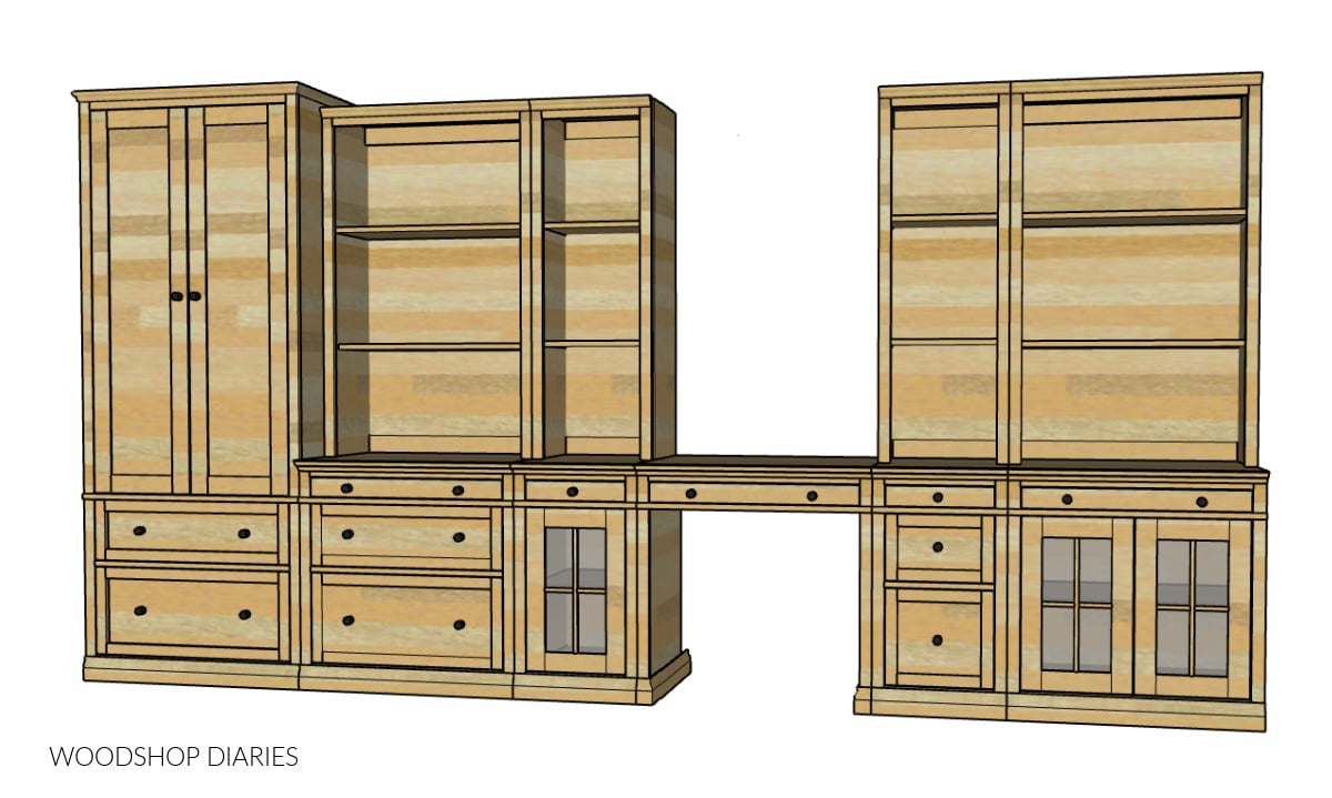 Diagram of modular DIY furniture system showing every piece put together